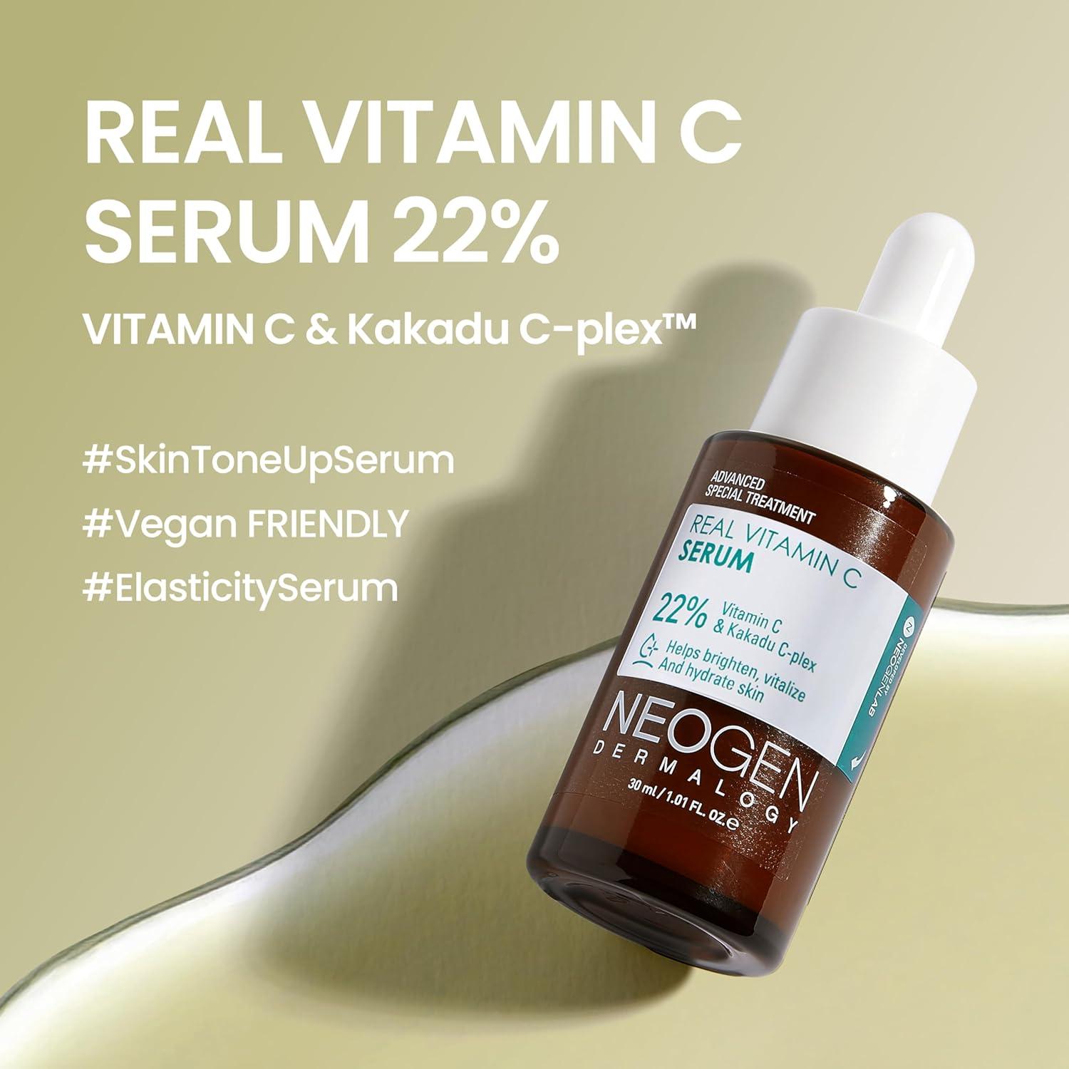 imageDERMALOGY by NEOGEN Real Vitamin C Serum 112 oz 32g Brightening Revitalizing Serum with 22 Pure Ascorbic Acid Ferulic Acid Zinc and Niacinamide Korean Skin Care