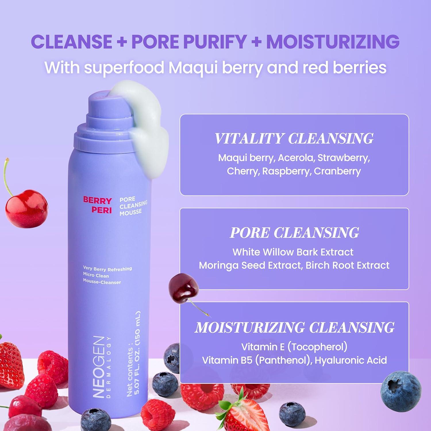 imageDERMALOGY by NEOGENLAB BerryPore Pore Cleansing Mousse Deep Pore Cleanser with AHABHA Removes Excess Oil amp Impurities KBeauty Face Wash 507 fl oz 150 ml