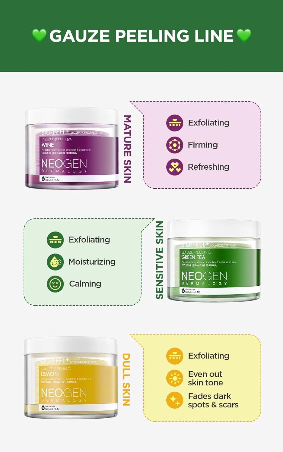 imageDERMALOGY by NEOGENLAB BioPeel Gauze Peeling Pads Wine 30 pads Exfoliating amp Firming Peeling Pad with PHA amp Red Wine amp Resveratrol amp Acid Hyaluronic Korean Skin Care05 8pads BioPeel Gauze Peeling Green Tea