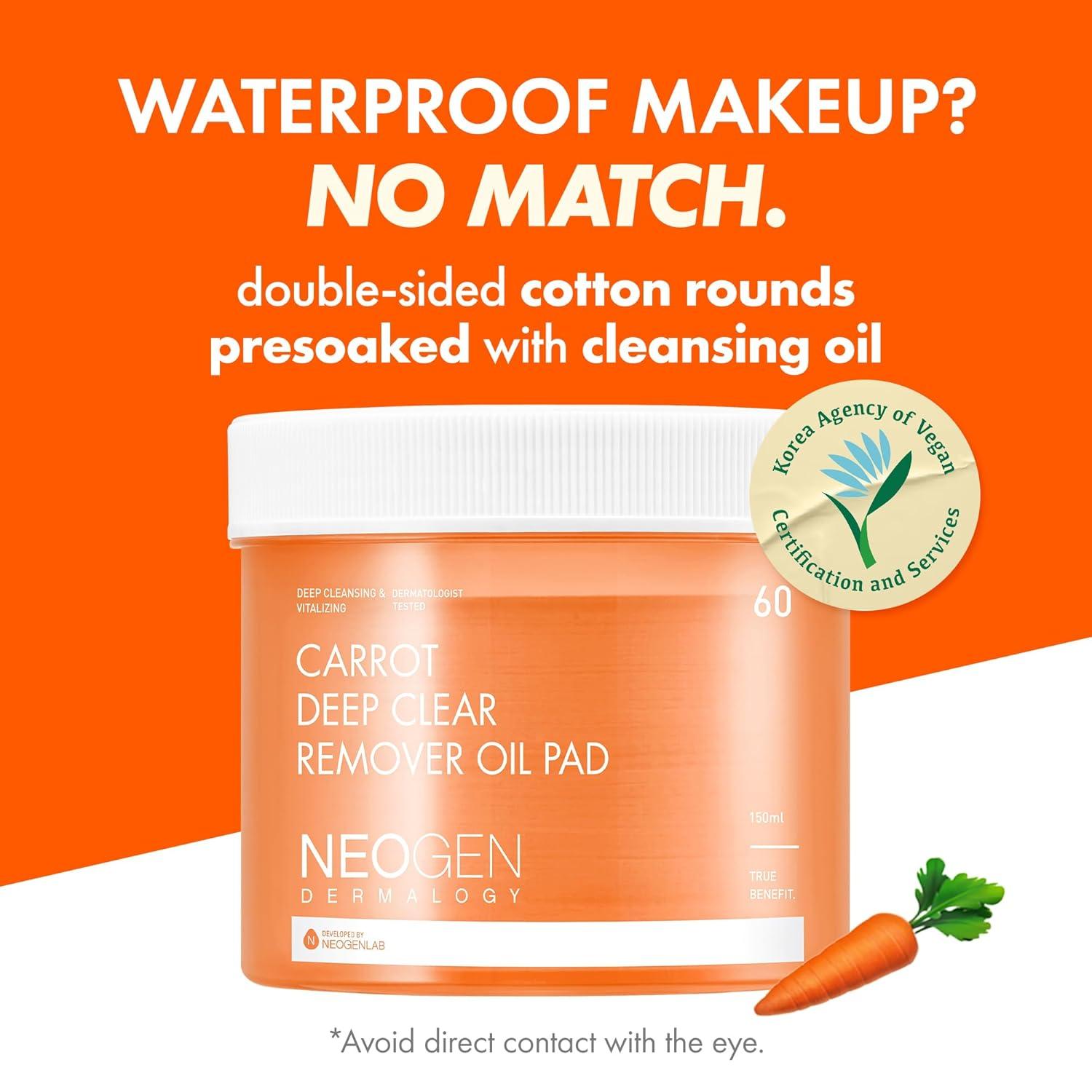 imageDERMALOGY by NEOGENLAB Carrot Deep Clear Remover Oil Pad 60 Pads Facial Oil Make Up Remover Cotton Pad for Sensitive Skin Gently Removes Waterproof Makeup amp Impurities AlcoholFree