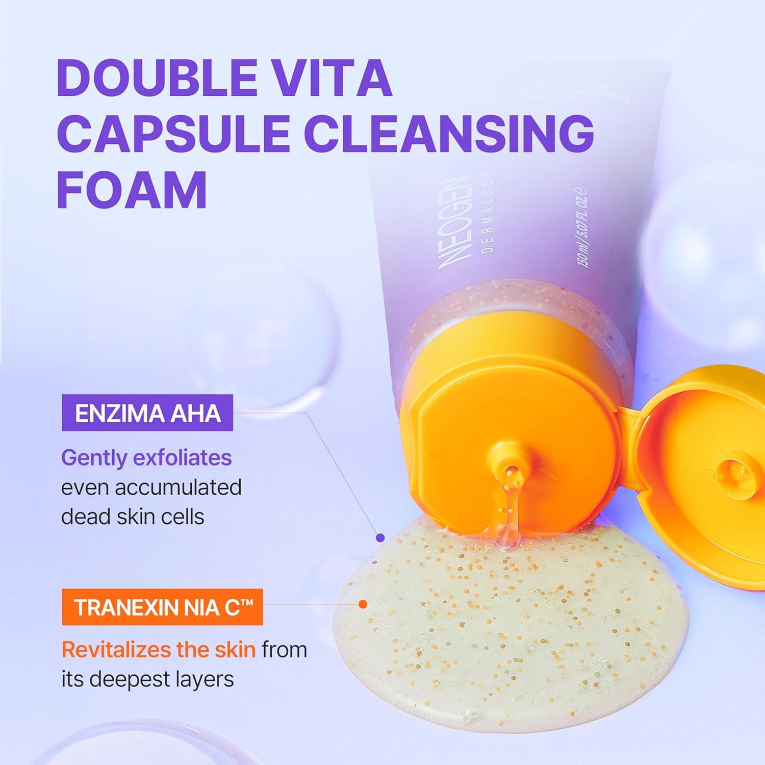 imageDERMALOGY by NEOGENLAB Double Vita Capsule Cleansing Foam VitaminRich Daily Face Cleanser with AHABHA amp Yuzu Lime Extract Brightening amp Hydrating GeltoFoam Cleanser All Skin Types 507 fl oz