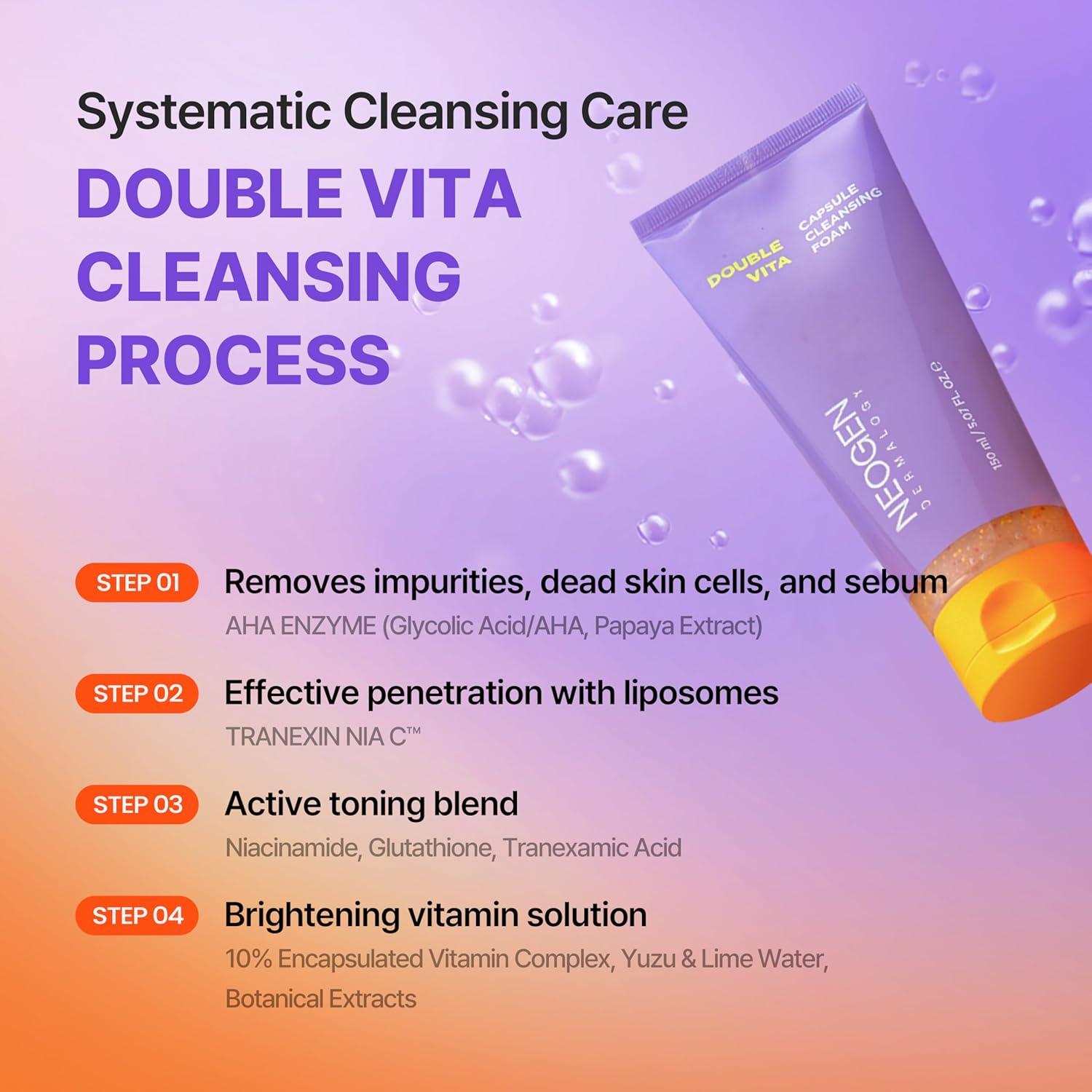 imageDERMALOGY by NEOGENLAB Double Vita Capsule Cleansing Foam VitaminRich Daily Face Cleanser with AHABHA amp Yuzu Lime Extract Brightening amp Hydrating GeltoFoam Cleanser All Skin Types 507 fl oz