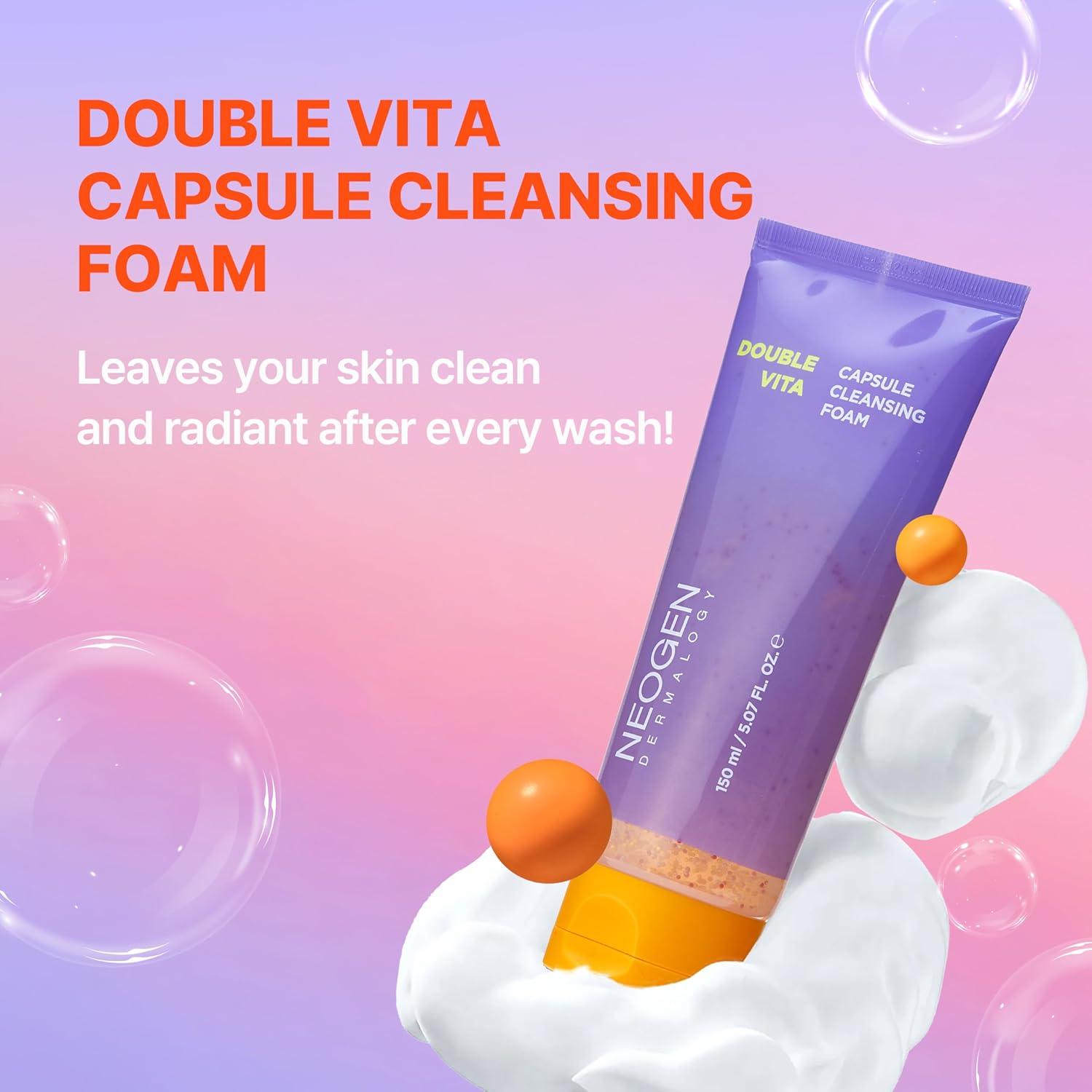 imageDERMALOGY by NEOGENLAB Double Vita Capsule Cleansing Foam VitaminRich Daily Face Cleanser with AHABHA amp Yuzu Lime Extract Brightening amp Hydrating GeltoFoam Cleanser All Skin Types 507 fl oz