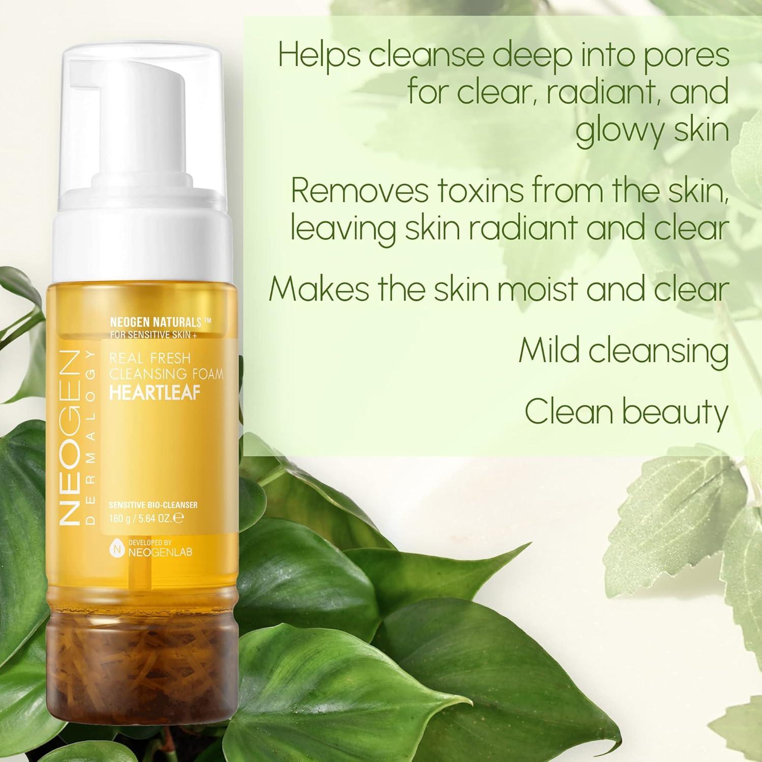 imageDERMALOGY by NEOGENLAB NEOGEN Real Fresh Cleansing Foam Heartleaf 564 oz 160g Vegan Cruelty Free Soothing Cleanser for Sensitive Skin Korean Skin Care