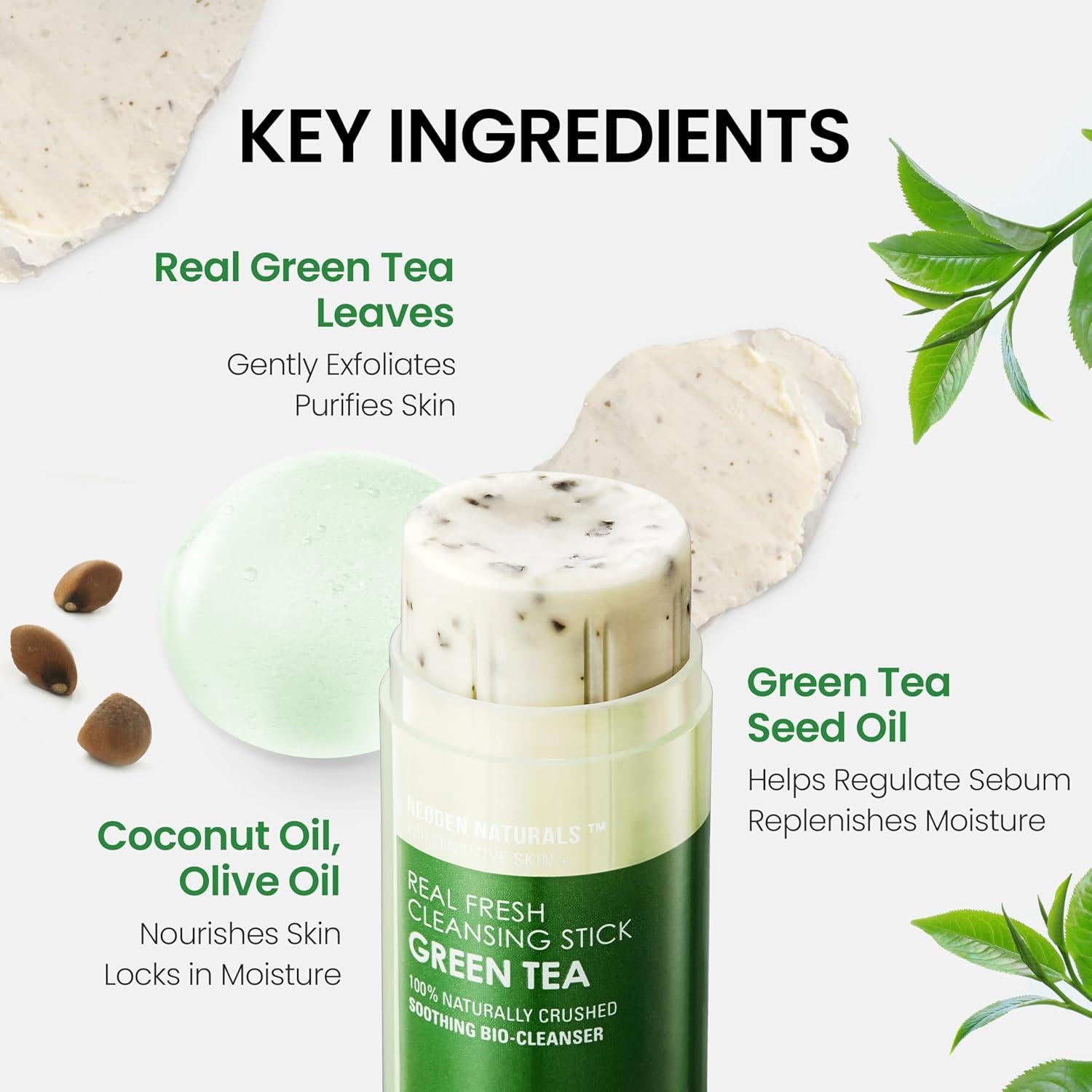 imageKBeauty NEOGEN DERMALOGY Makeup Remover Cleansing Stick with Green Tea Extract and Leaves Hydrating Travel Size Essential Real Fresh Cleansing Stick Green TeaBlackhead Remover