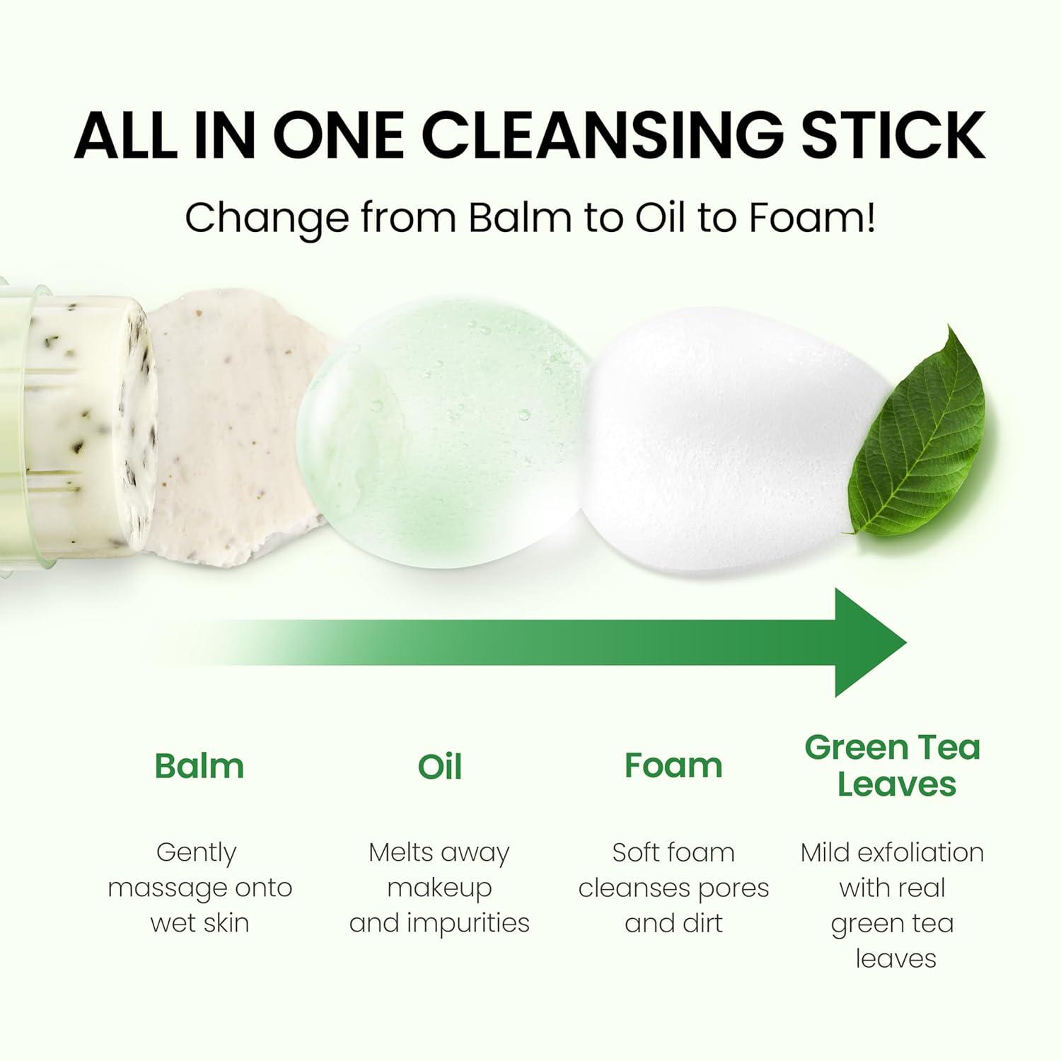 imageKBeauty NEOGEN DERMALOGY Makeup Remover Cleansing Stick with Green Tea Extract and Leaves Hydrating Travel Size Essential Real Fresh Cleansing Stick Green TeaBlackhead Remover