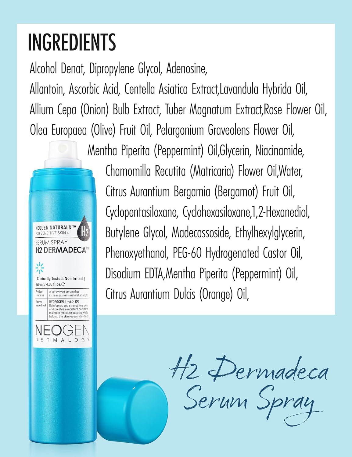 imageKBeauty Neogen H2 Dermadeca Serum Facial Spray 80 HydrogenWater Face Mist Hydrating Serum wNiacinamide Vitamin C amp Centella 406 fl oz