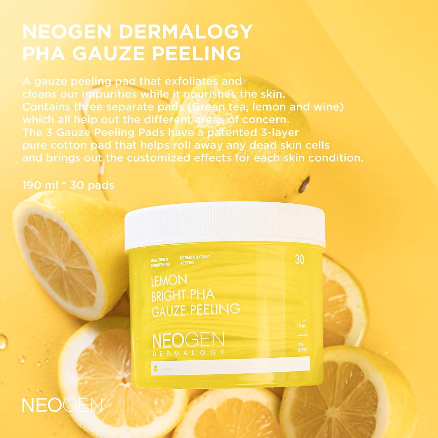 imageNEOGEN Lemon PHA Gauze Peeling Pads 30 pads Exfoliating Peeling Pad with AHA BHA PHA LHA amp Lemon amp Glutathione amp Niacinamide Korean Skin Care1 Count Pack of 30