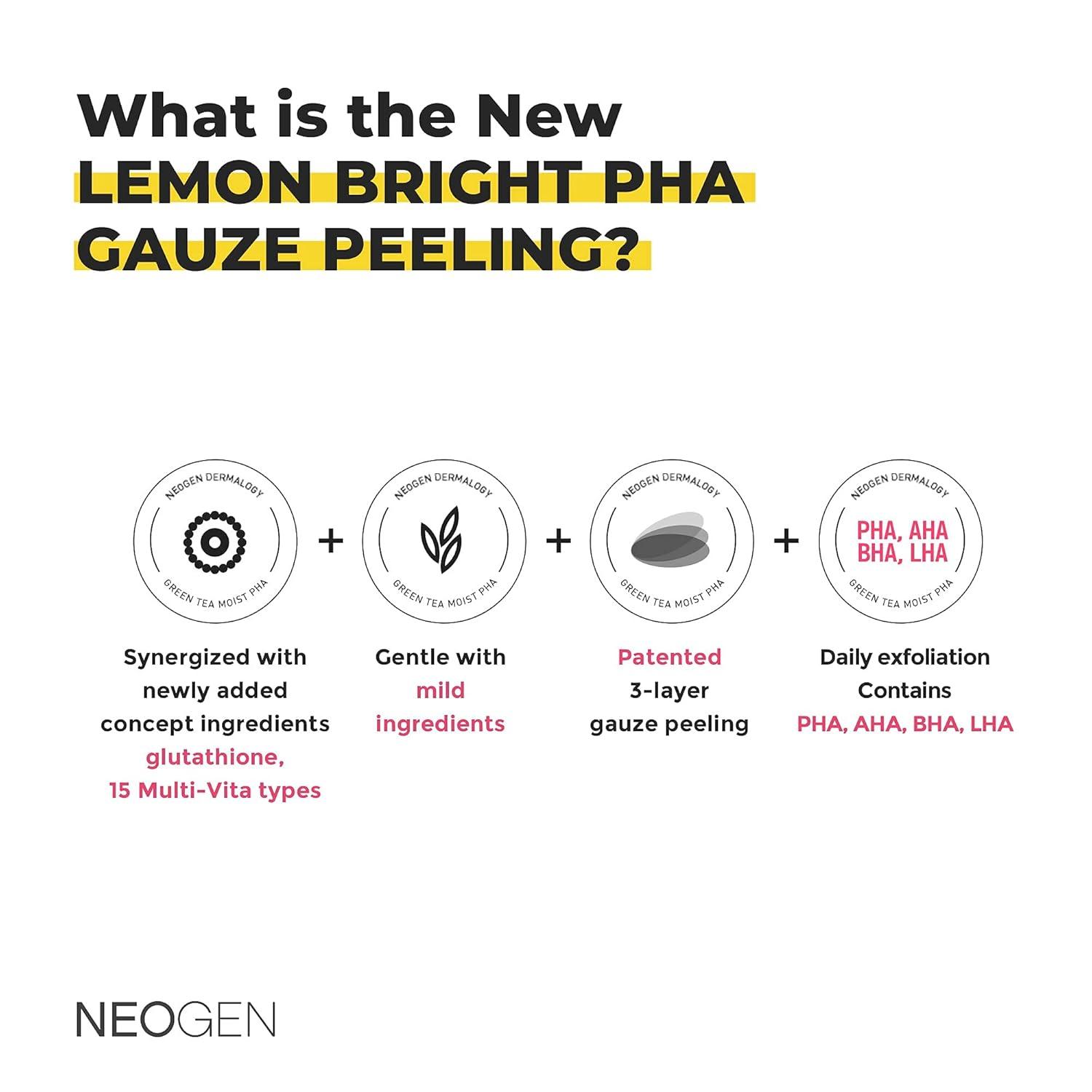 imageNEOGEN Lemon PHA Gauze Peeling Pads 30 pads Exfoliating Peeling Pad with AHA BHA PHA LHA amp Lemon amp Glutathione amp Niacinamide Korean Skin Care1 Count Pack of 30