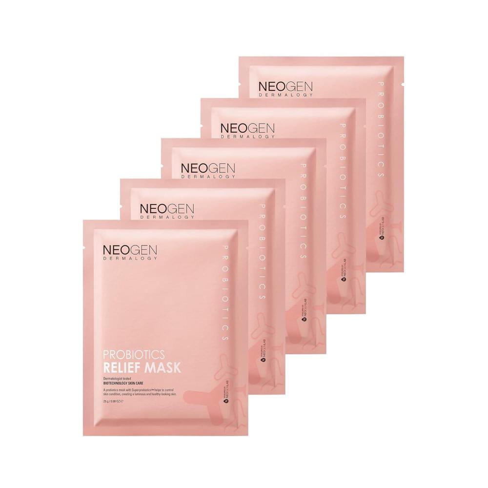 imageDERMALOGY by NEOGENLAB Probiotics Relief Mask Pack of 5 088 oz  25g  Hydrating amp Firming Facial Sheet Mask with Probiotics Lactobacillus amp Bifida amp Collagen  Korean Skin Care