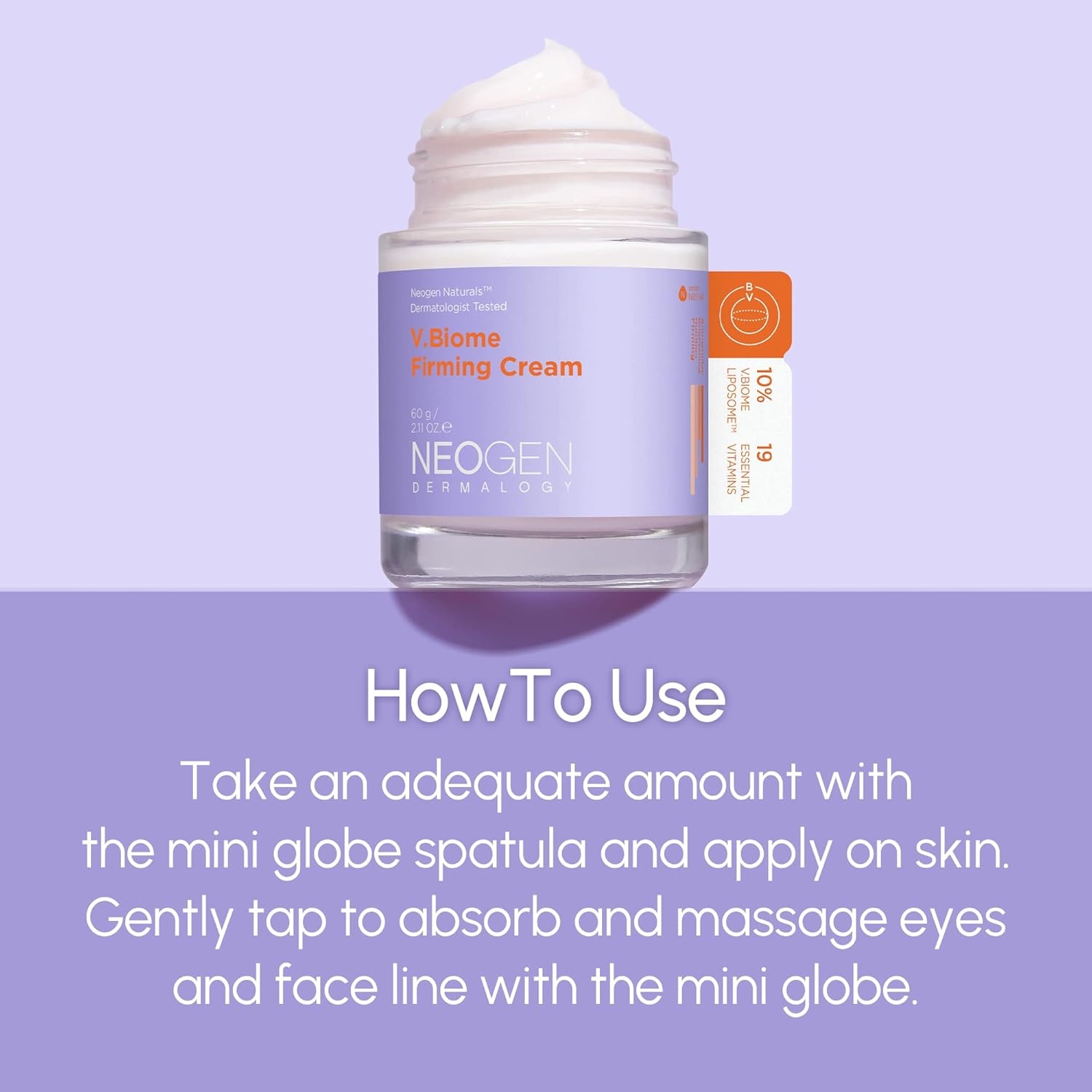 image:imageNEOGEN VBiome Firming Cream 211 oz 60 g Nourishing amp Firming Cream with Peptides amp Vitamins Massages skin with Globe Applicator Korean Skin CareFirming Cream