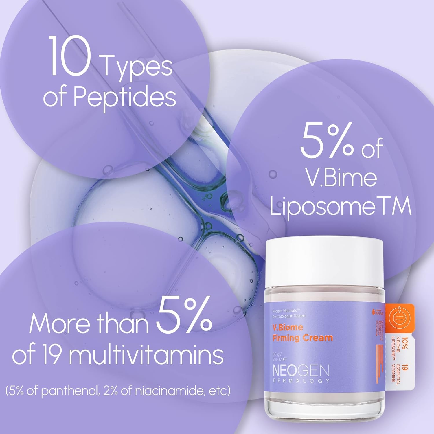 image:imageNEOGEN VBiome Firming Cream 211 oz 60 g Nourishing amp Firming Cream with Peptides amp Vitamins Massages skin with Globe Applicator Korean Skin CareFirming Cream