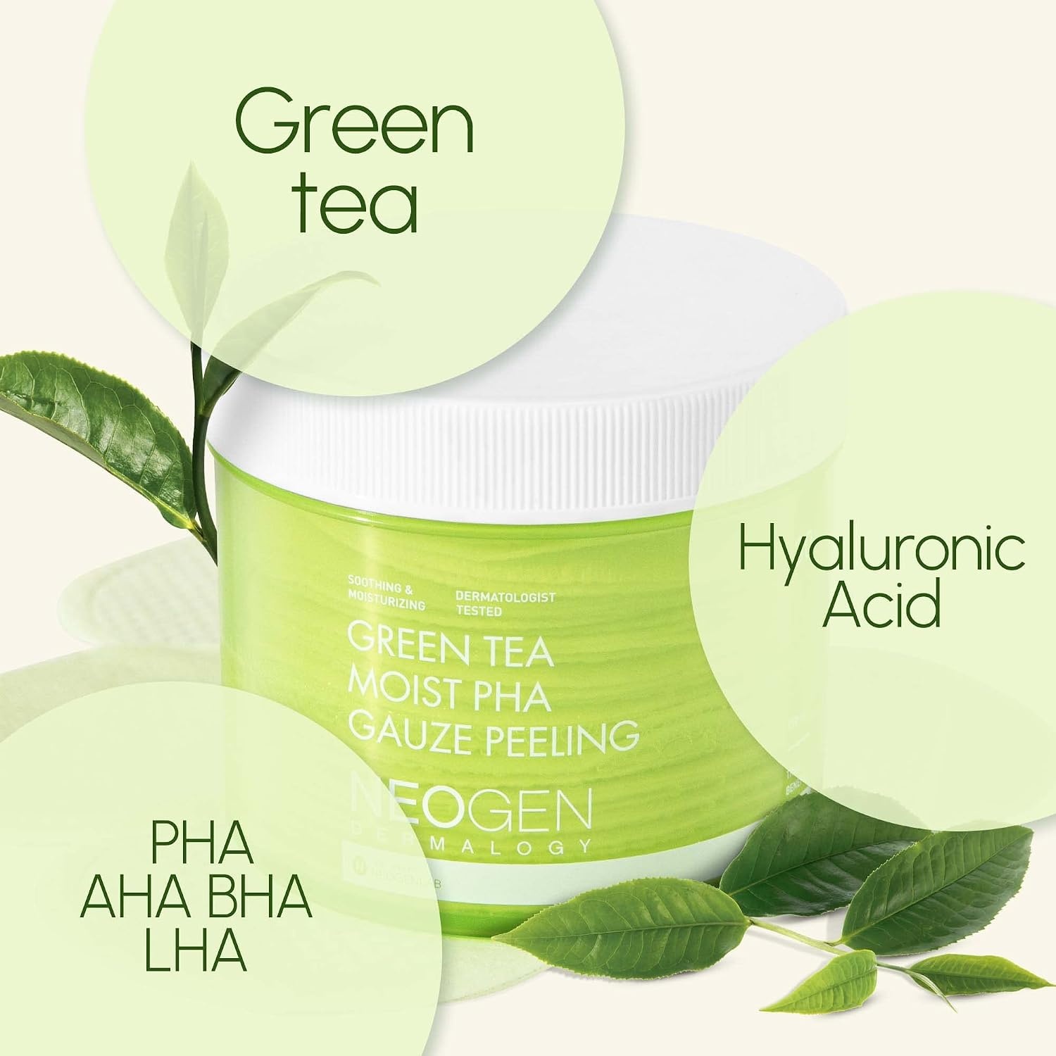 image:imageDERMALOGY by NEOGENLAB PHA Gauze Peeling Formulated with AHA BHA PHA Exfoliating amp Cleansing Pad 10 Green tea